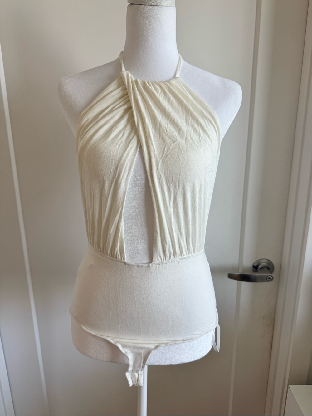 super down- Halter Neck Cream Cutout Bodysuit